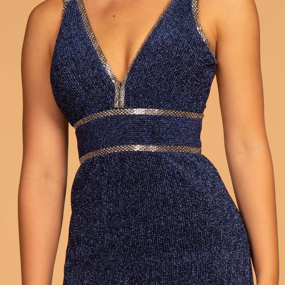 V-Neckline A-Line Glittered Evening Dress GSGL2503 - Picture 6 of 9
